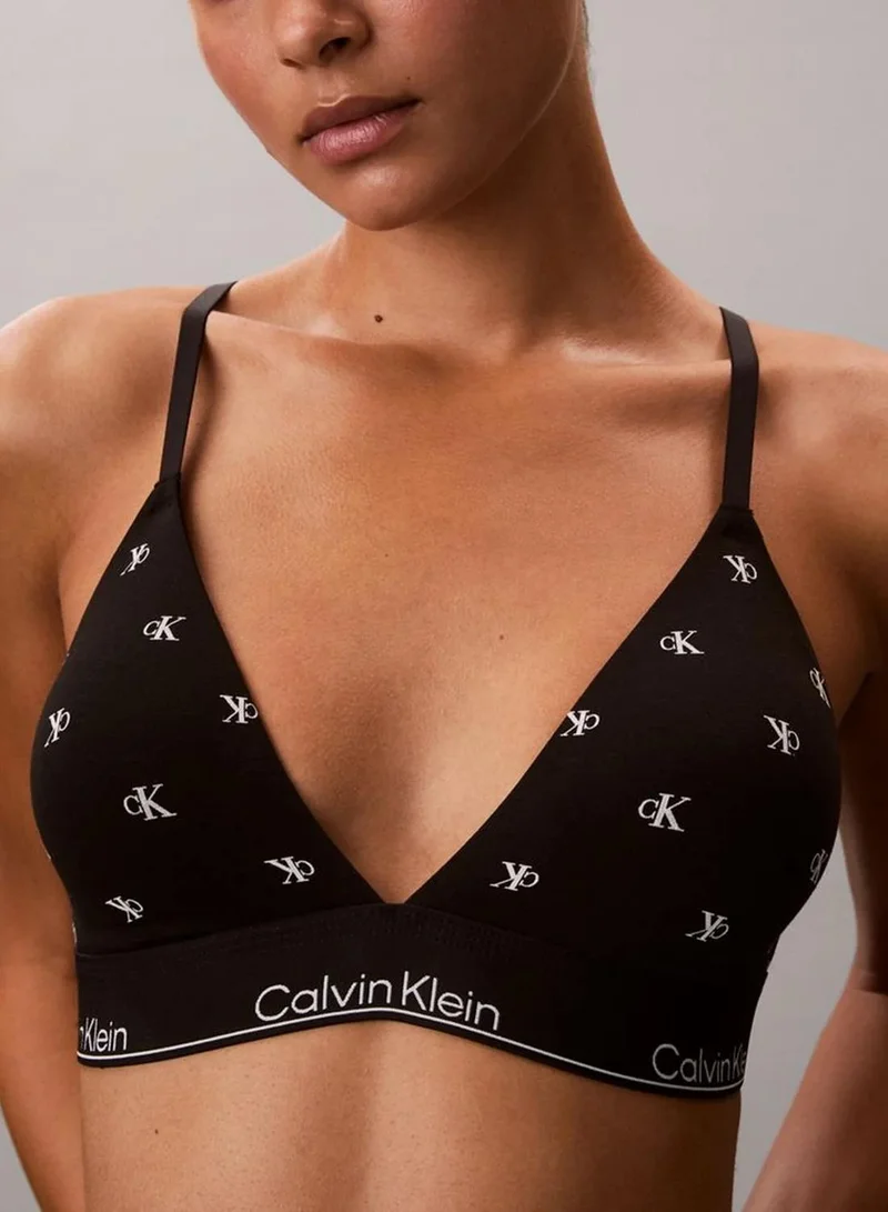 Calvin Klein DIAMOND LOGO+BLACK Lightly Lined Triangle Bralette - Icon Cotton Modal for Women | Best Price UAE