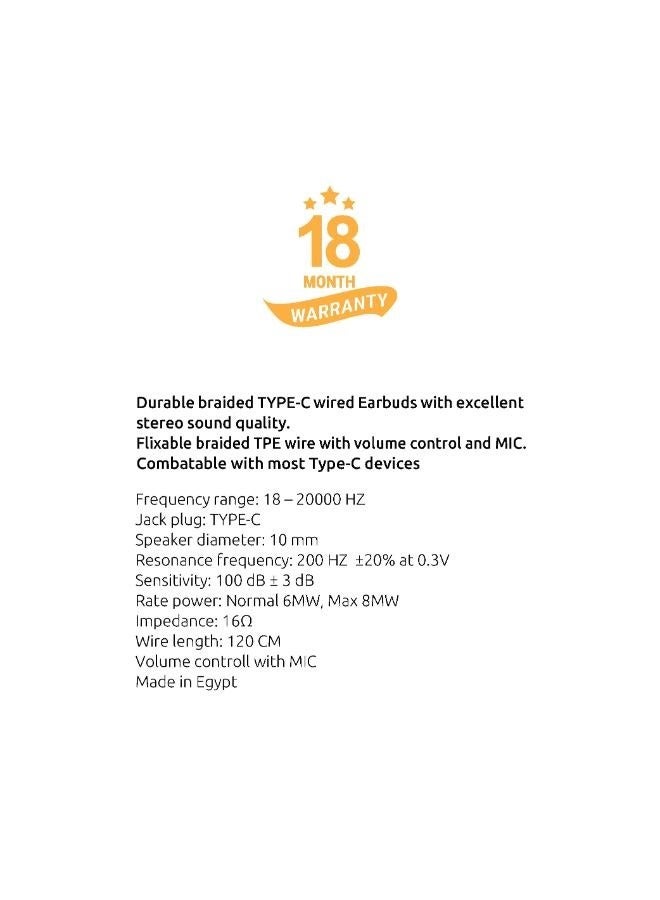 sia BRAIDED WIRED TYPE-C EARBUDS WITH 2 MIC AND VOLUME CONTROL 1.2M - Image 2