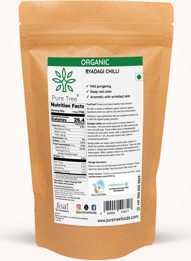 Pure Tree Certified Organic Byadagi Chilli Whole | 100 g | Byadagi Chilli Whole Stemless | Byadagi Mirchi Whole | Bedgi Mirchi, Byadgi Kaddi Known For Vibrant Red Color Unique Flavor - Image 2