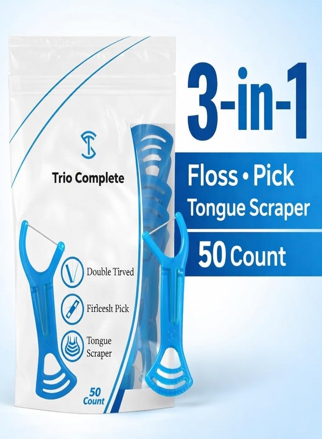 St Floss Picks with Tongue Scraper – 3-in-1 Double Thread Dental Picks, Disposable Toothpicks for Travel & On-the-Go (50 Count - Image 2