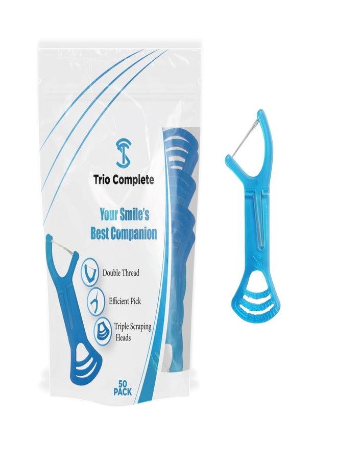 St Floss Picks with Tongue Scraper – 3-in-1 Double Thread Dental Picks, Disposable Toothpicks for Travel & On-the-Go (50 Count - Image 1