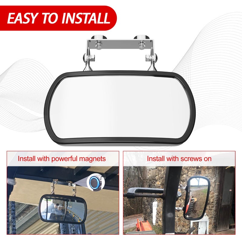 Lifronkit Magnetic Tractor Mirror, Rearview and Side Mirrors for Tractors, Forklifts, Golf Cart, Fit for John Deere, Kubota, Convex Mirror with U-Bracket, Screw-on or Magnets Installation,no Vibration - Image 2
