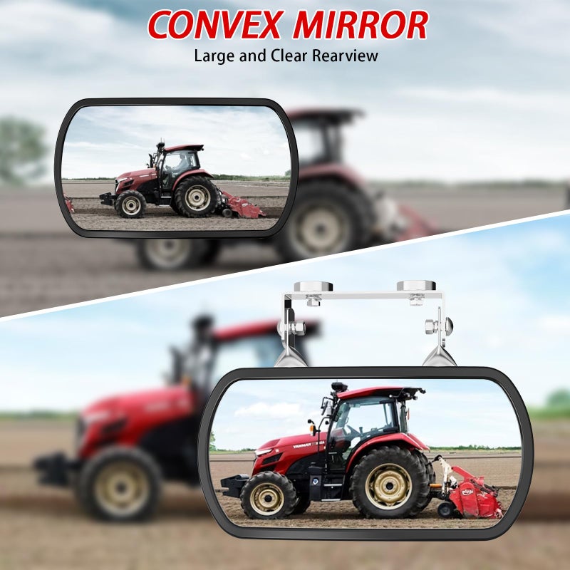 Lifronkit Magnetic Tractor Mirror, Rearview and Side Mirrors for Tractors, Forklifts, Golf Cart, Fit for John Deere, Kubota, Convex Mirror with U-Bracket, Screw-on or Magnets Installation,no Vibration - Image 3