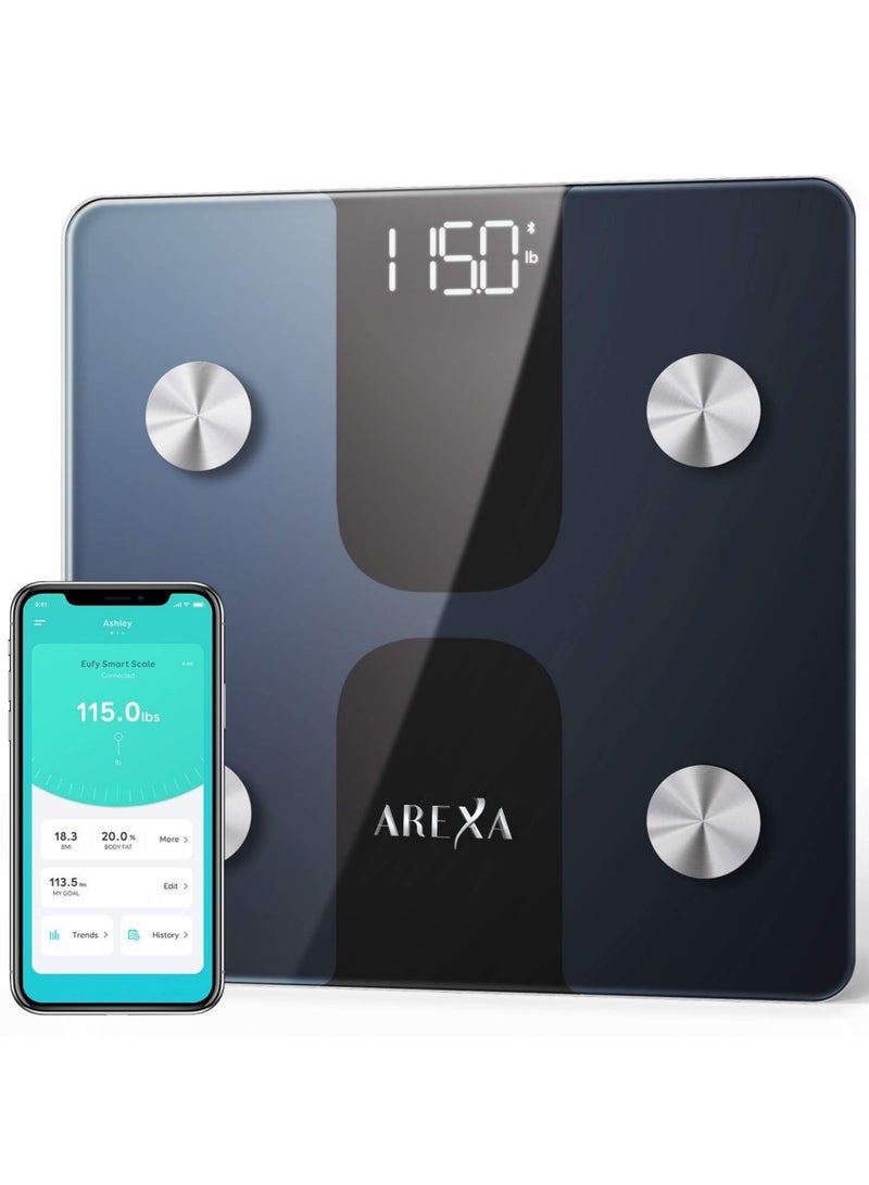 أريكسا ميزان ذكي C1 مزود بتقنية البلوتوث - ميزان دهون الجسم، ميزان حمام رقمي لاسلكي مزود بـ 15 قياسًا أساسيًا، محلل تكوين الجسم للياقة البدنية، يدعم وحدة الوزن بالرطل/الكجم - أسود/أبيض - Image 1