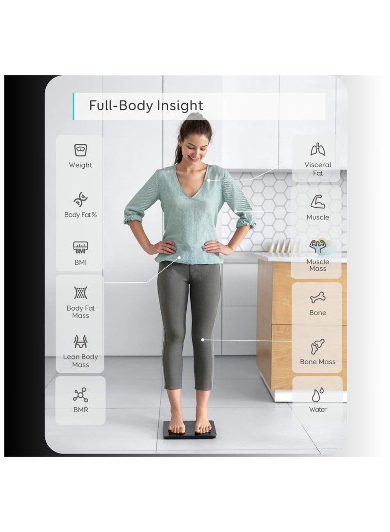 أريكسا ميزان ذكي C1 مزود بتقنية البلوتوث - ميزان دهون الجسم، ميزان حمام رقمي لاسلكي مزود بـ 15 قياسًا أساسيًا، محلل تكوين الجسم للياقة البدنية، يدعم وحدة الوزن بالرطل/الكجم - أسود/أبيض - Image 5