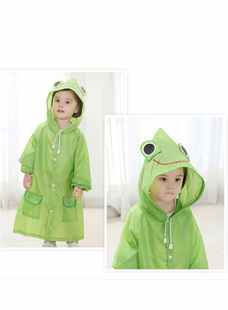 Y&D Children's raincoats, Cartoon Kids Rain Jacket, Blue CarGirls Hooded Poncho Outdoors Transparent Raincoat Student Suit Waterproof Durable Windbreaker (Green Frog)  - Image 3