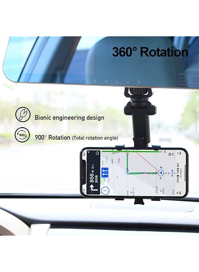KASTWAVE Car Phone Holder Mount 360° Rearview Mirror Phone Holder Universal Adjustable Holder Multi-Function Cradle Car Mount For All Mobile Phone(Black) - Image 2