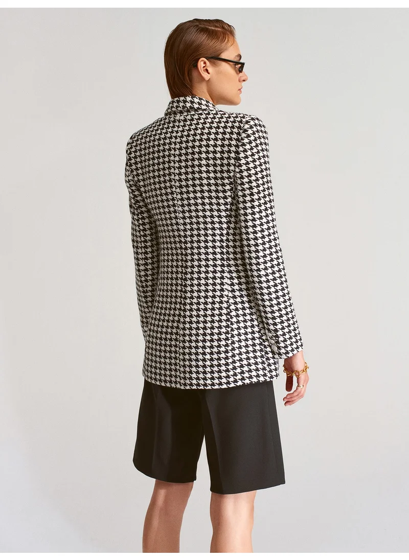 ديلفين 6847 Houndstooth Blazer Jacket-Black
