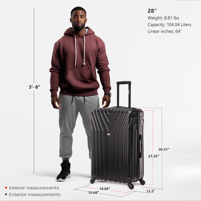 InUSA VASTY Luggage with Spinner Wheels | Durable Lightweight Hardside Suitcase, Travel Bag with Handle and Trolley, 28-Inch Large Checked Luggage | Black - Image 2