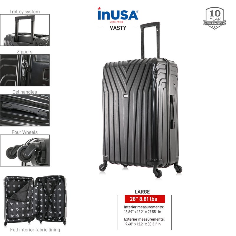InUSA VASTY Luggage with Spinner Wheels | Durable Lightweight Hardside Suitcase, Travel Bag with Handle and Trolley, 28-Inch Large Checked Luggage | Black - Image 3