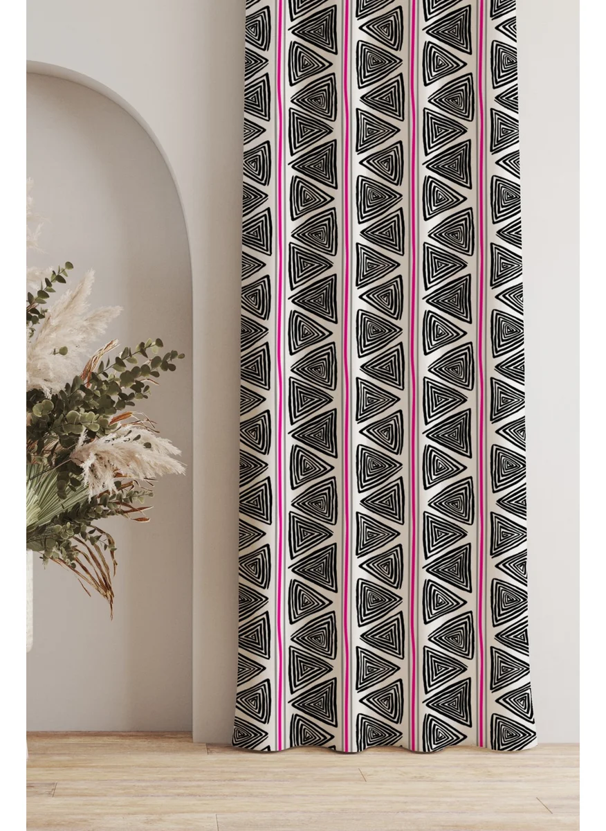 Ays Home Modern Ethnic Pattern Black Fuchsia Striped Background Curtain