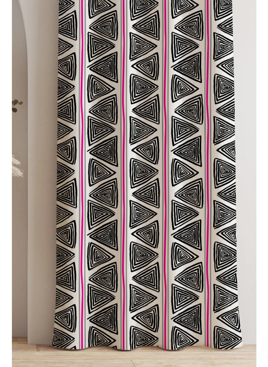 Ays Home Modern Ethnic Pattern Black Fuchsia Striped Background Curtain