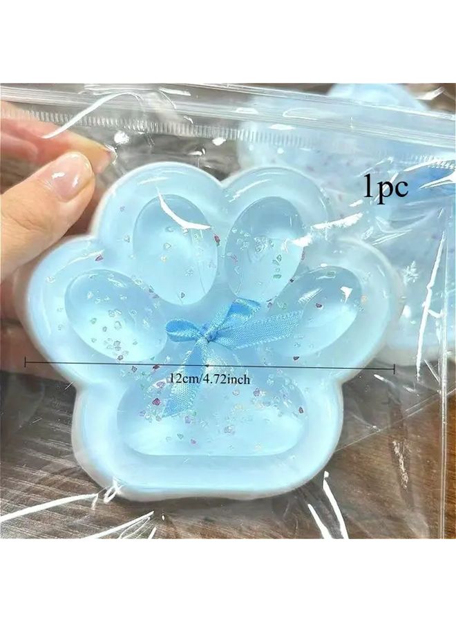Soft TPR Squishy Cat Paw Sensory Toy Transparent Blue Glitter Confetti Gift - Image 1
