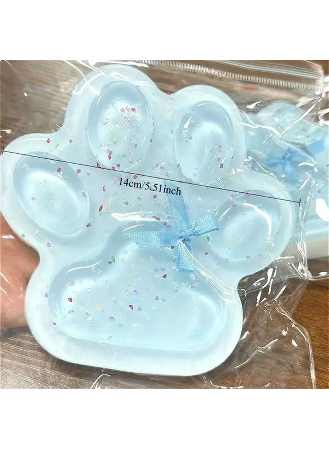Soft TPR Squishy Cat Paw Sensory Toy Transparent Blue Glitter Confetti Gift - Image 4