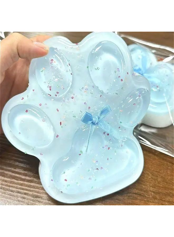 Soft TPR Squishy Cat Paw Sensory Toy Transparent Blue Glitter Confetti Gift - Image 5