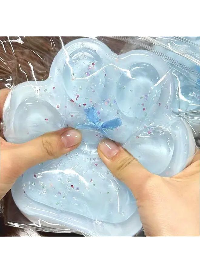 Soft TPR Squishy Cat Paw Sensory Toy Transparent Blue Glitter Confetti Gift - Image 3