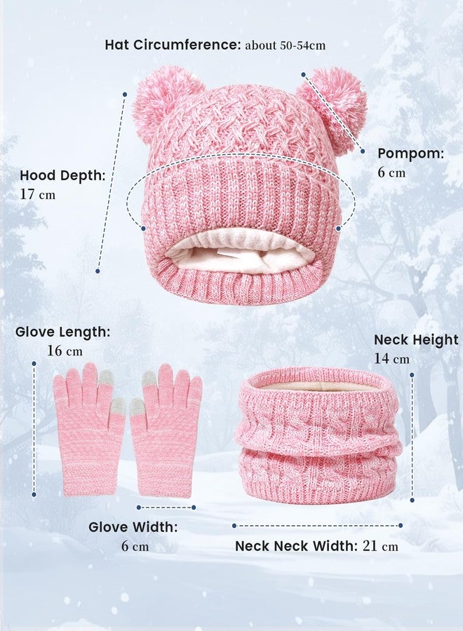 Kajeer Girls Winter Hat Gloves Scarf Set, Kids 2-14 Beanie Cap Pom Pom Neck Warmer Neck Gaiter Fleece Lined,Touch Screen Gloves - Image 3
