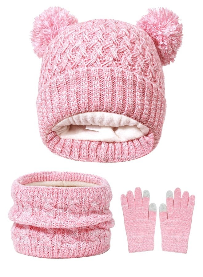 Kajeer Girls Winter Hat Gloves Scarf Set, Kids 2-14 Beanie Cap Pom Pom Neck Warmer Neck Gaiter Fleece Lined,Touch Screen Gloves - Image 1
