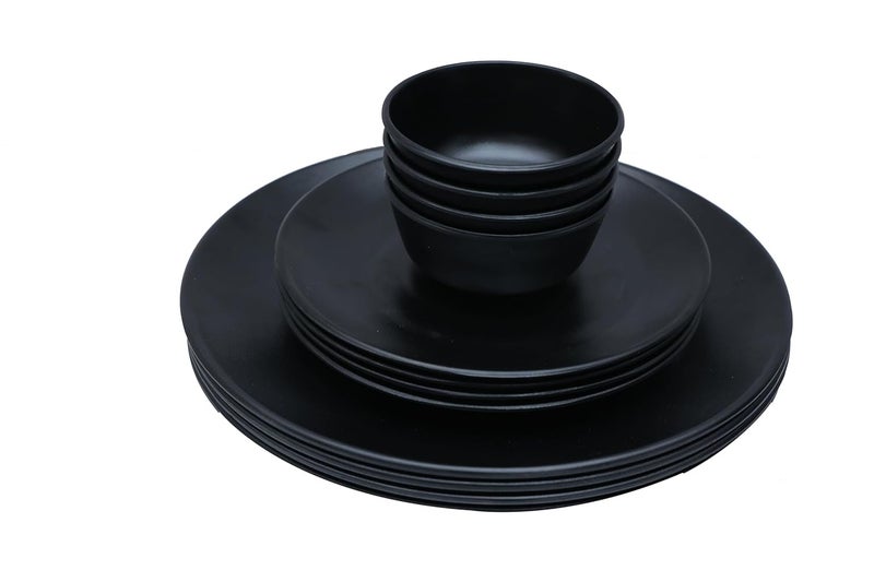 Amar Industries Melamine Dinner Set Elegant Unabreakable Matte Black Spiral Design Full Plates Half Plates with Bowl Set of 12 - Image 5