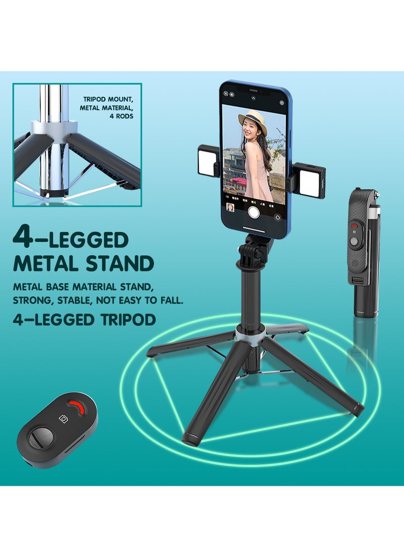 Retractable 1 Meter Selfie Stick With Lights Bluetooth Portable Mobile Phone Tripod 360° Rotating Phone Metal Stand For Outdoor Camping Adventure Live Broadcast - Image 4
