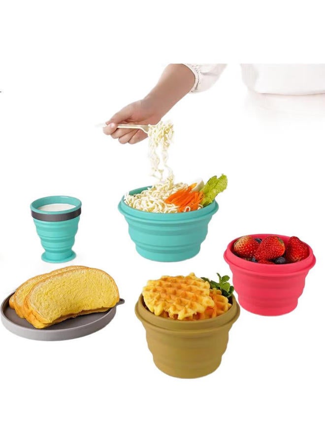 M Square Folding Bowl, Silicone Cup, Travel Portable, Food-Grade Baby Bowl, Camping Picnic, Cherry Blossom Pink Medium Cup + Large Bowl - Image 2