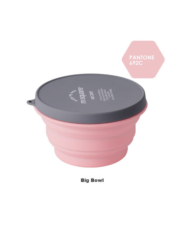 M Square Folding Bowl, Silicone Cup, Travel Portable, Food-grade Baby Bowl, Camping Picnic, Cherry Blossom Pink Medium Cup + Large Bowl - Image 2