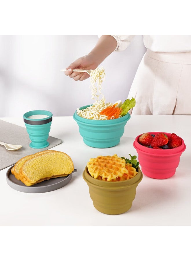 M Square Folding Bowl, Silicone Cup, Travel Portable, Food-grade Baby Bowl, Camping Picnic, Cherry Blossom Pink Medium Cup + Large Bowl - Image 4