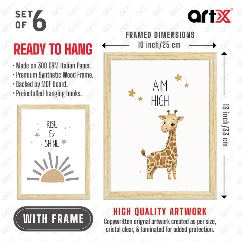 ArtX لوحات جدارية لغرفة الأطفال، إطار جدار غرفة الأطفال، عناصر ديكور، حجم A4، متعدد الألوان، خشب صناعي، مجموعة من 6 - Image 4