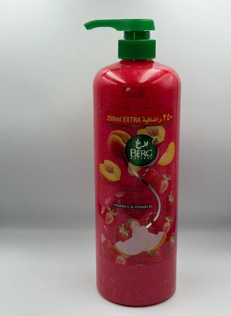 Berg Berg Natural Peach & Strawberry Exfoliating Shower Gel & Scrub – Vitamin B₅ & C for Soft, Radiant Skin (1250 ml) - Image 1