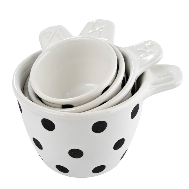 Creative CoOp Ceramic Measuring Cup Set of 4 Black and White