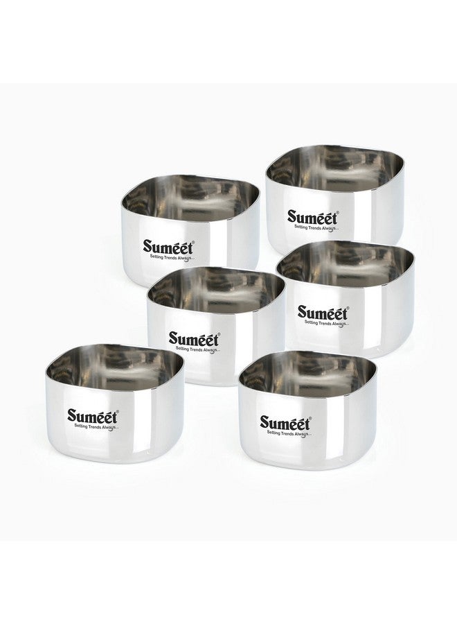Sumeet Heavy Gauge Stainless Steel Square Bowl/Wati/Katori with Mirror Finish - 6.5cm Dia, Set of 6pc, 150ML Each - Silver - Image 1