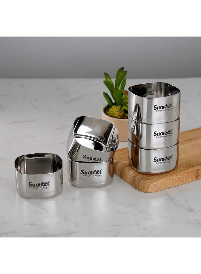 Sumeet Heavy Gauge Stainless Steel Square Bowl/Wati/Katori with Mirror Finish - 6.5cm Dia, Set of 6pc, 150ML Each - Silver - Image 5