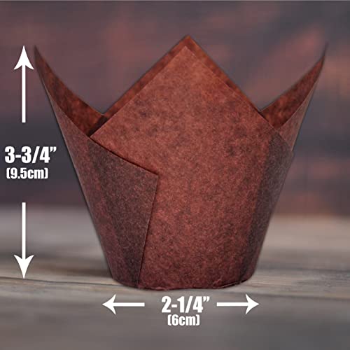 MyBakning (JUMBO EXTRA LARGE size) Natural+Brown+White Tulip Baking Cups 2-1/4"(Base diameter) x 3-3/4"(Wall height) Greaseproof paper baking cupcake Muffin liners, Case of 130 pcs - Image 2