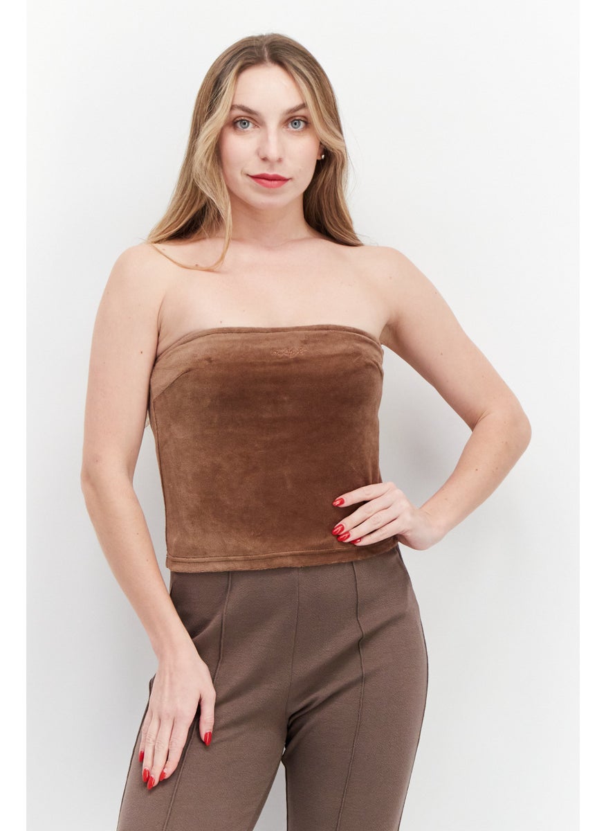 Misfit Women Straight Across Strapless Textured Tops, Brown  - Image 1