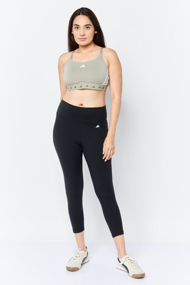 Adidas Women Brand Logo Non-Padded Sports Bra, Khaki  - Image 3