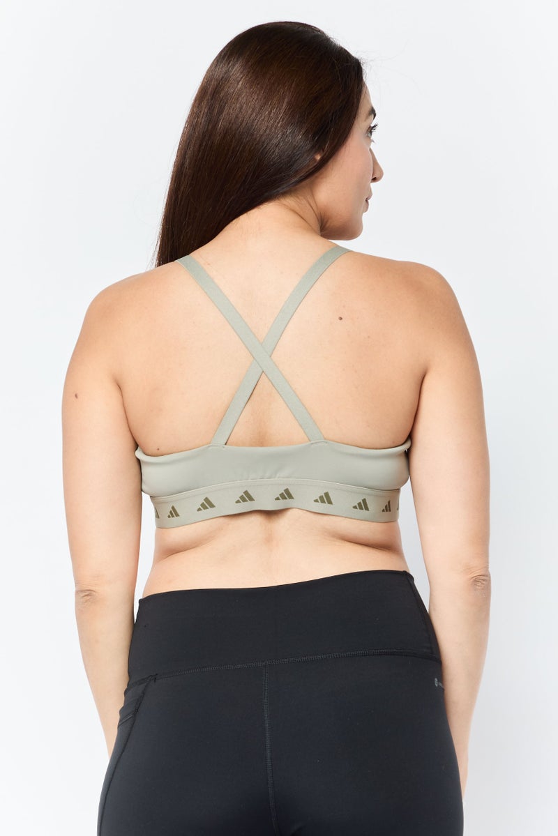 Adidas Women Brand Logo Non-Padded Sports Bra, Khaki  - Image 4