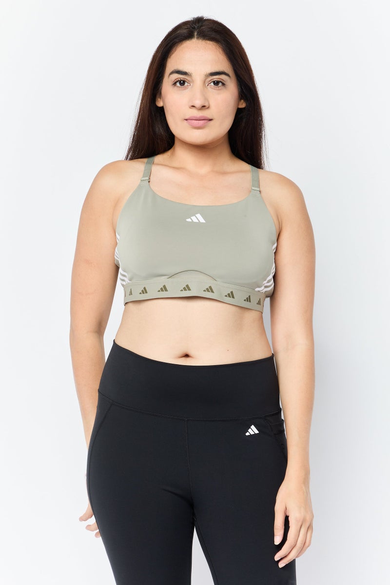 Adidas Women Brand Logo Non-Padded Sports Bra, Khaki  - Image 1