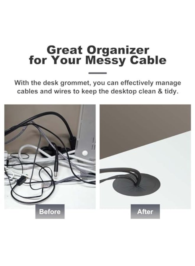 حزمة 2 من فتحات الكابل المرنة بحجم 2 بوصة، غطاء فتحة إدارة الكابلات للمنزل والمكتب، أسود - Image 3