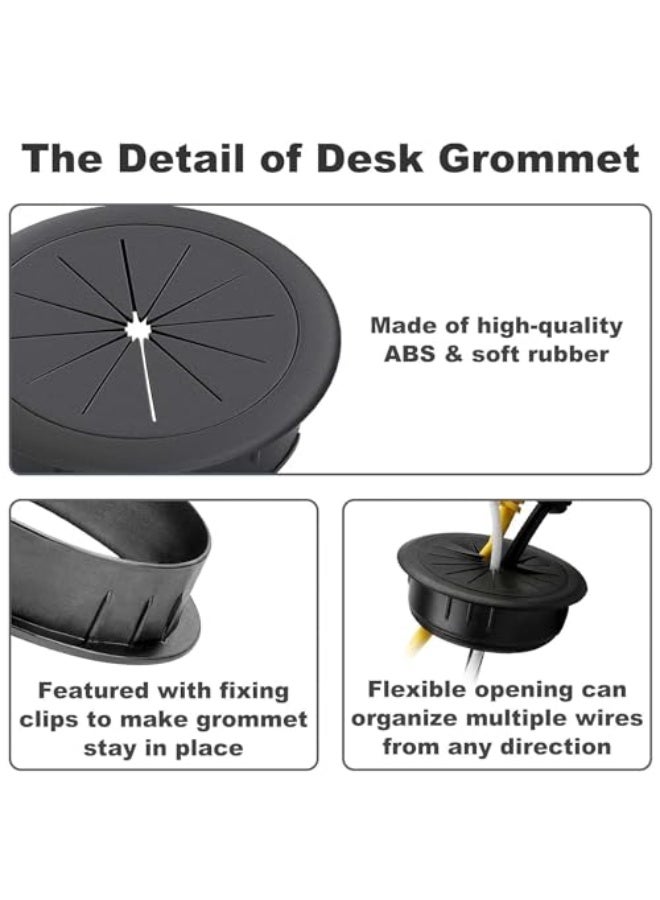 حزمة 2 من فتحات الكابل المرنة بحجم 2 بوصة، غطاء فتحة إدارة الكابلات للمنزل والمكتب، أسود - Image 4