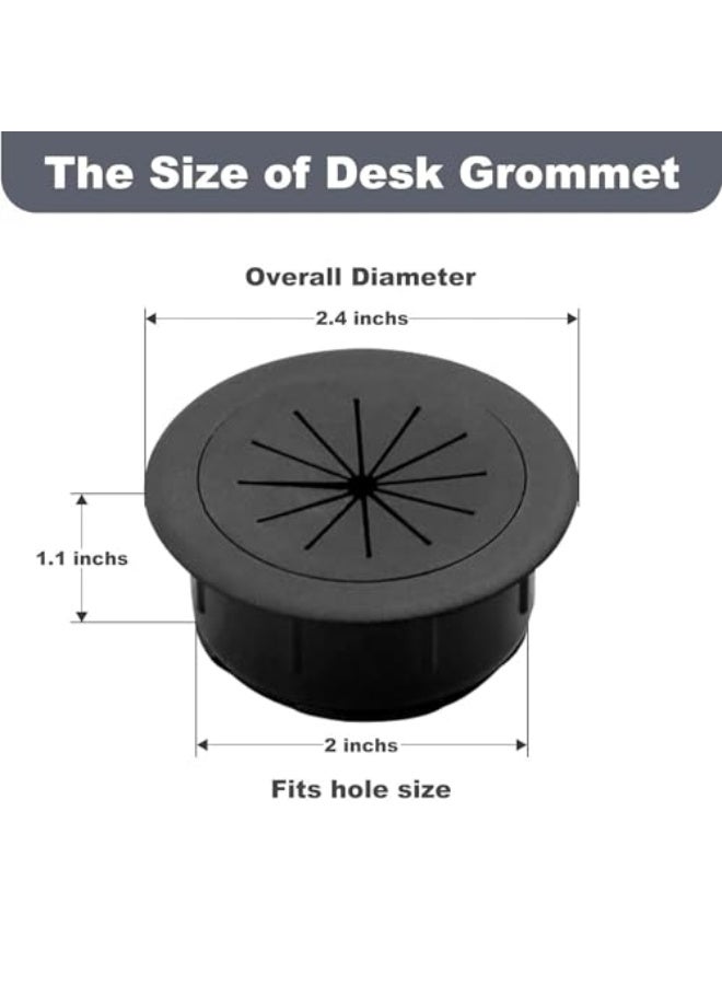 حزمة 2 من فتحات الكابل المرنة بحجم 2 بوصة، غطاء فتحة إدارة الكابلات للمنزل والمكتب، أسود - Image 2