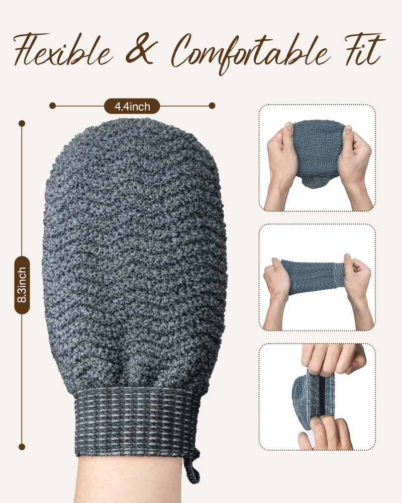Fundrem Exfoliating Gloves 2 Pack, Wave Texture Exfoliating Mitt for Dead Skin Remover, Body Scrub Gloves for Bath Shower, Korean Exfoliating Mitt, Loofah Alternative Body Scrubber for Women & Men - Image 5