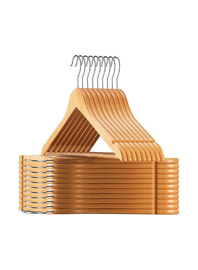 20-Piece Premium Natural Wood/Silver Hangers with 360° Swivel Hook and Notches 44.5x22.86cm - Image 1