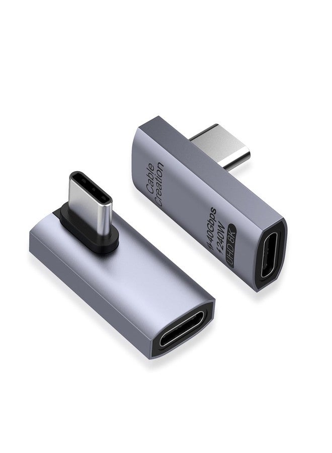 CableCreation 90 Degree USB C Adapter 2 Pack, Right Angle USB C Male to Female Adapter 40Gbps 240W Compatible with Steam Deck, ROG Ally, Switch, Notebook, PC, Tablet, Phone and More, Middle Angle - Image 1