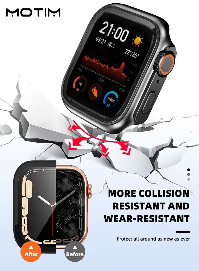 Motim 2 Pcs 2 in 1 Protective Case With Screen Protector 45mm for Apple Watch Series 9/8/7/6/5/4/3/2/1, Tempered Glass Waterproof Hard PC iWatch Screen Cover  - Image 2