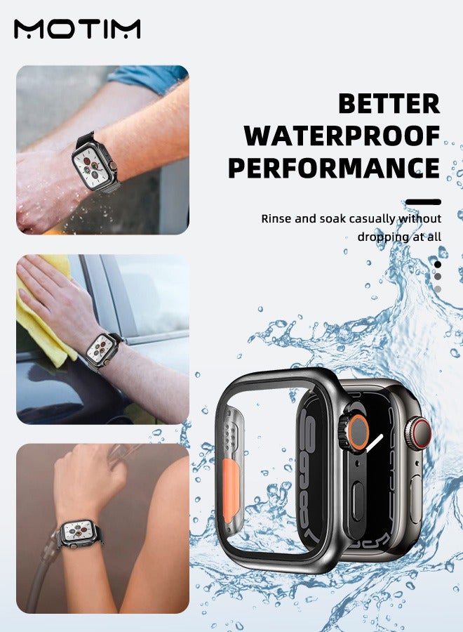 Motim 2 Pcs 2 in 1 Protective Case With Screen Protector 45mm for Apple Watch Series 9/8/7/6/5/4/3/2/1, Tempered Glass Waterproof Hard PC iWatch Screen Cover  - Image 3