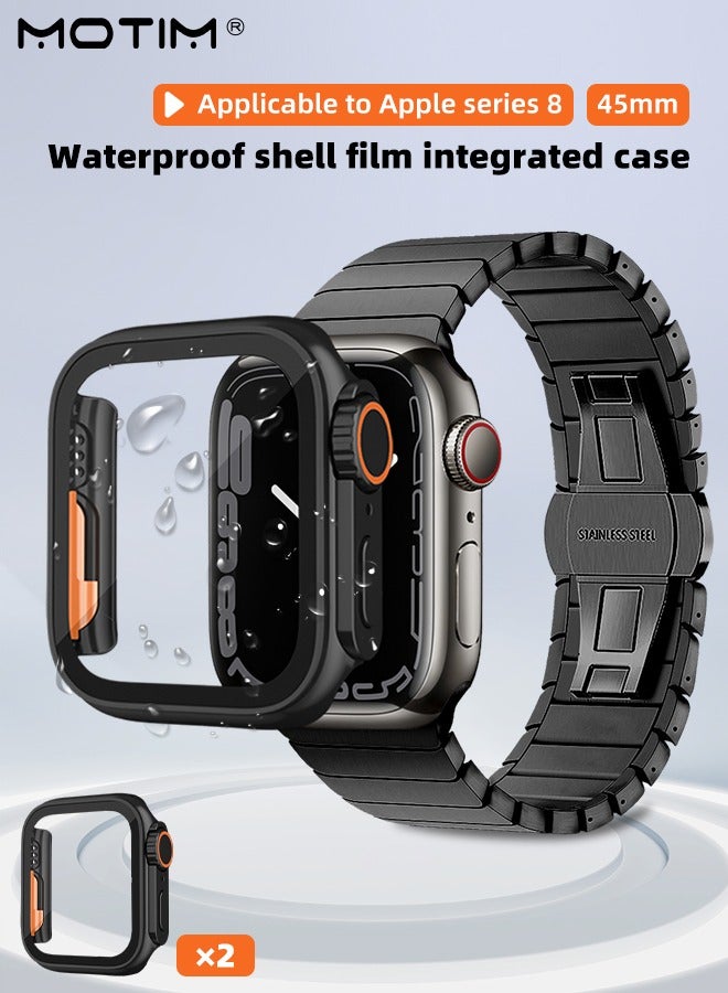Motim 2 Pcs 2 in 1 Protective Case With Screen Protector 45mm for Apple Watch Series 9/8/7/6/5/4/3/2/1, Tempered Glass Waterproof Hard PC iWatch Screen Cover  - Image 5