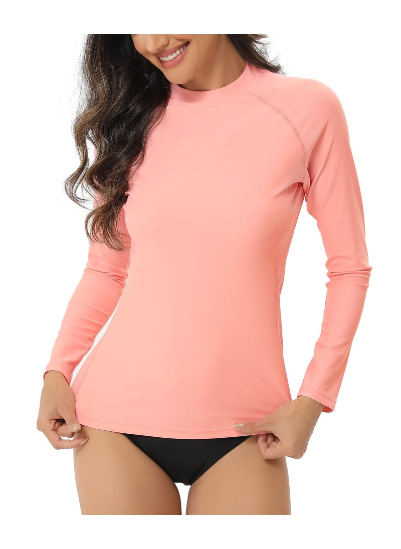 HUGE SPORTS Women's Long Sleeve UV Sun Protection Rash Guard Shirts UPF 50+ Swim Shirt Swimsuits Top for Women Pink 2XL  - Image 2