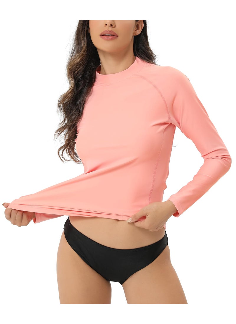 HUGE SPORTS Women's Long Sleeve UV Sun Protection Rash Guard Shirts UPF 50+ Swim Shirt Swimsuits Top for Women Pink 2XL  - Image 3