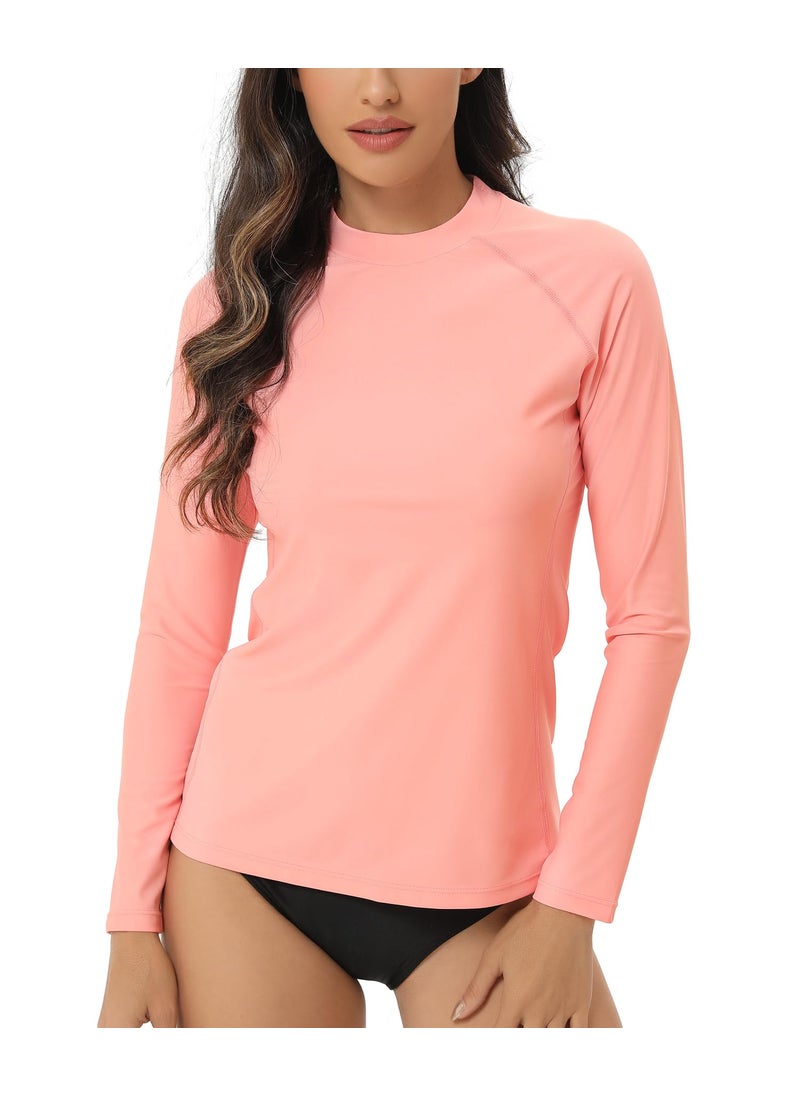 HUGE SPORTS Women's Long Sleeve UV Sun Protection Rash Guard Shirts UPF 50+ Swim Shirt Swimsuits Top for Women Pink 2XL  - Image 1