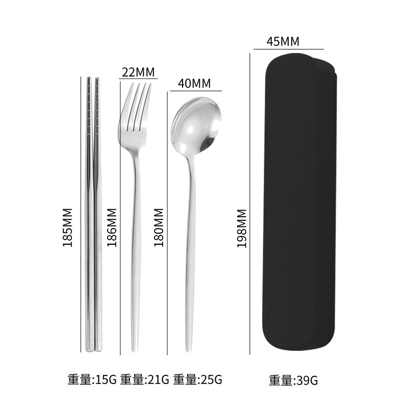 Stainless Steel Portuguese Portable Tableware Three-Piece Set Chopsticks Spoon Fork Outdoor Travel Student Portable Tableware Set Logo - Image 1